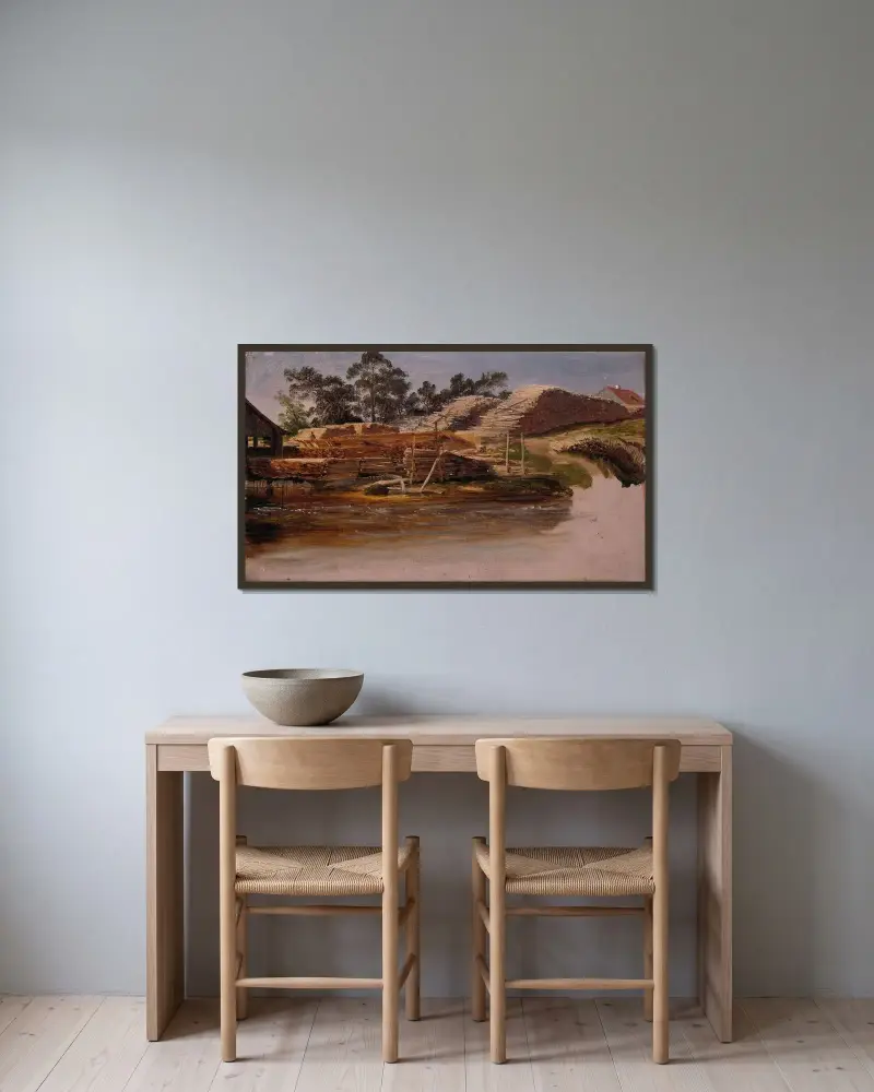 Timber Yard av Thomas Fearnley inramad på en vägg