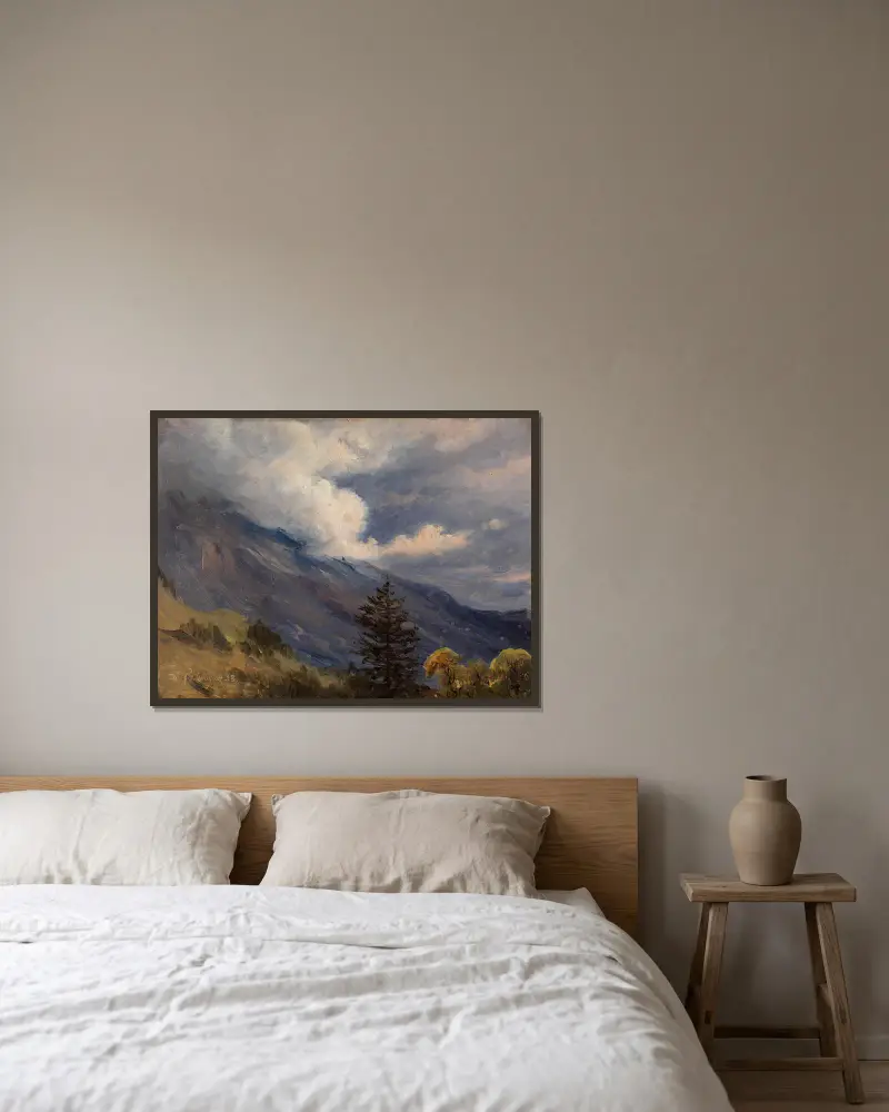 Vy från Grindelwald i Schweiz av Thomas Fearnley inramad på en vägg