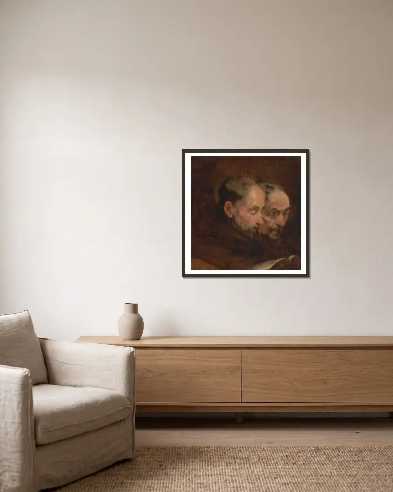 A Copy after a Painting Traditionally Attributed to Van Dyck of Two Monks Reading av Thomas Gainsborough inramad på en vägg