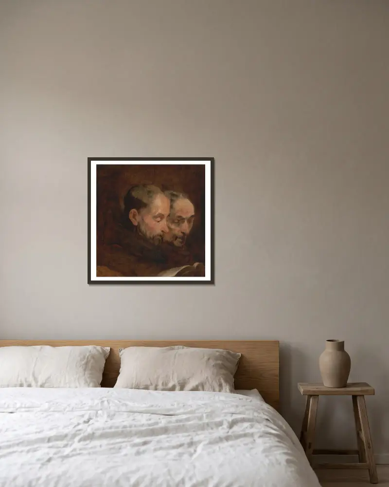 A Copy after a Painting Traditionally Attributed to Van Dyck of Two Monks Reading av Thomas Gainsborough inramad på en vägg