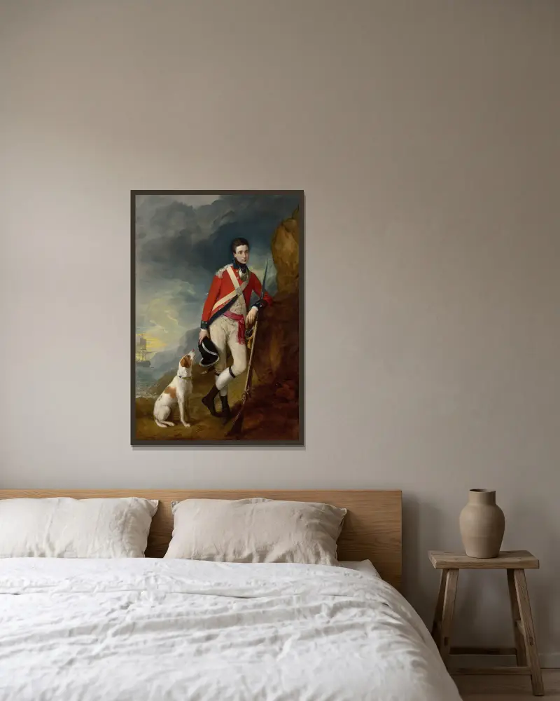 An officer of the 4th Regiment of Foot av Thomas Gainsborough inramad på en vägg