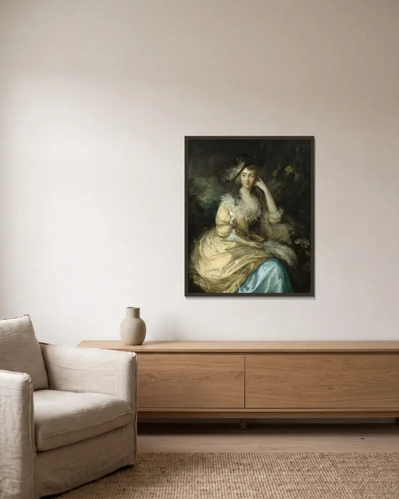 Frances Susanna,Lady de Dunstanville av Thomas Gainsborough inramad på en vägg