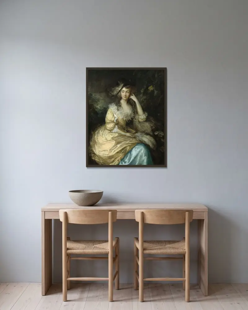 Frances Susanna,Lady de Dunstanville av Thomas Gainsborough inramad på en vägg