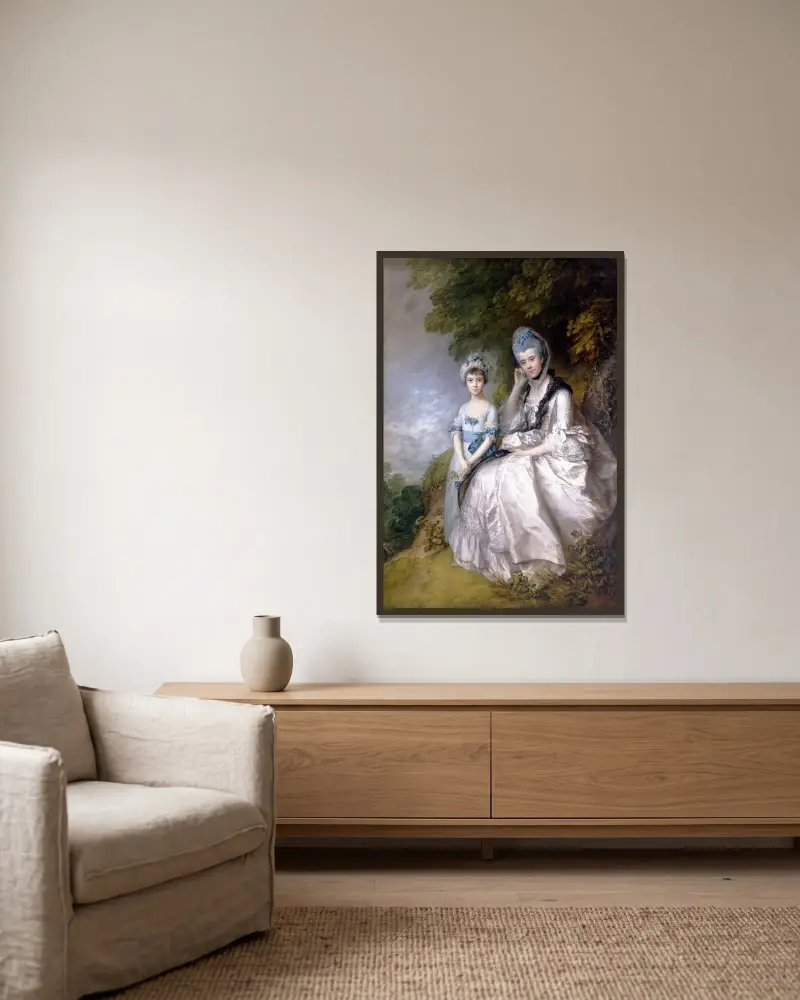 Hester, Countess of Sussex, and Her Daughter, Lady Barbara Yelverton av Thomas Gainsborough inramad på en vägg