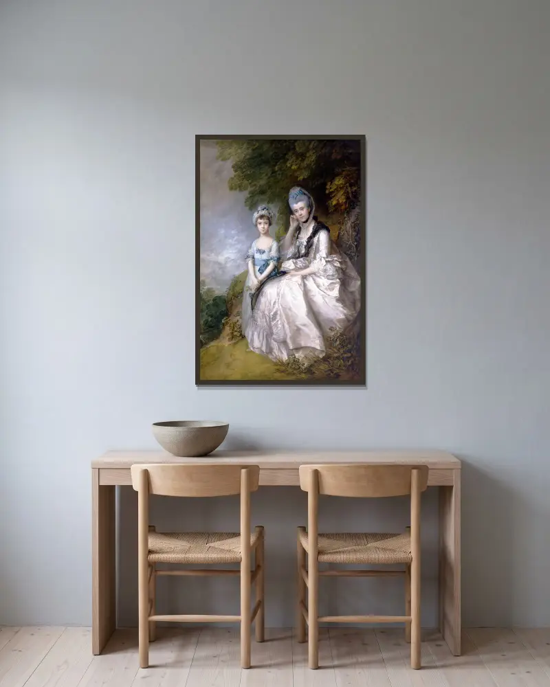 Hester, Countess of Sussex, and Her Daughter, Lady Barbara Yelverton av Thomas Gainsborough inramad på en vägg
