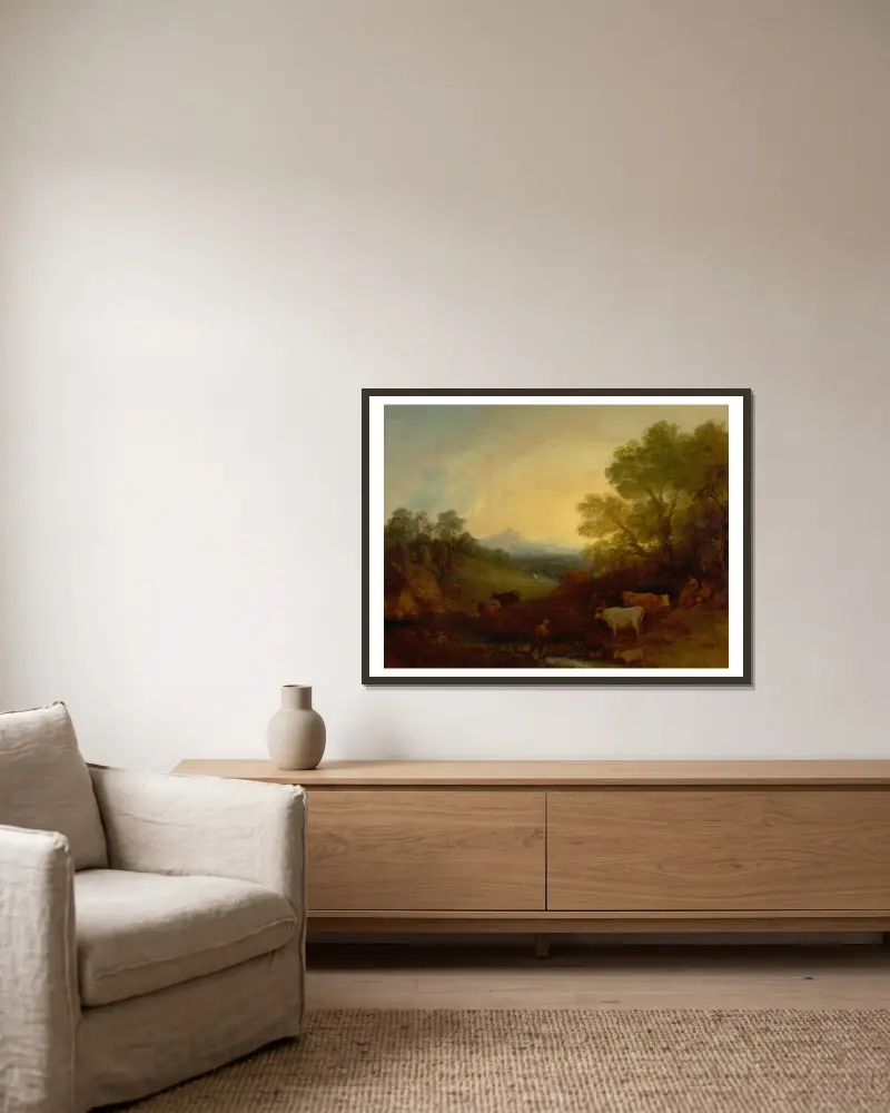 Landschaft mit Vieh, Nr. 1 von Thomas Gainsborough gerahmt an einer Wand