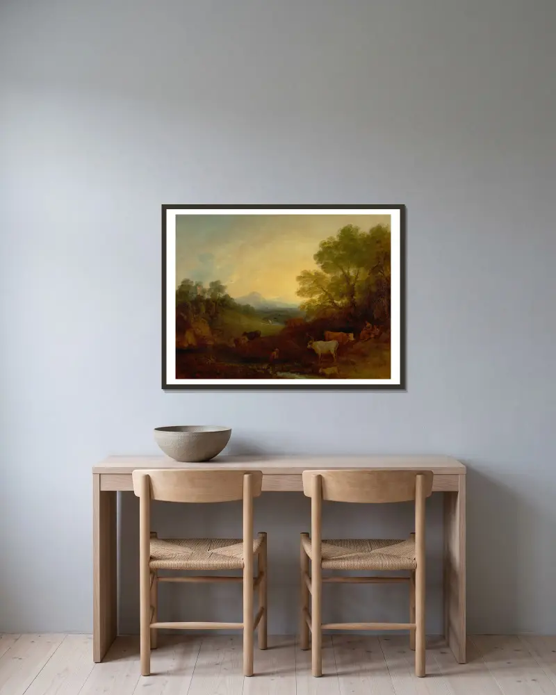 Landschaft mit Vieh, Nr. 1 von Thomas Gainsborough gerahmt an einer Wand