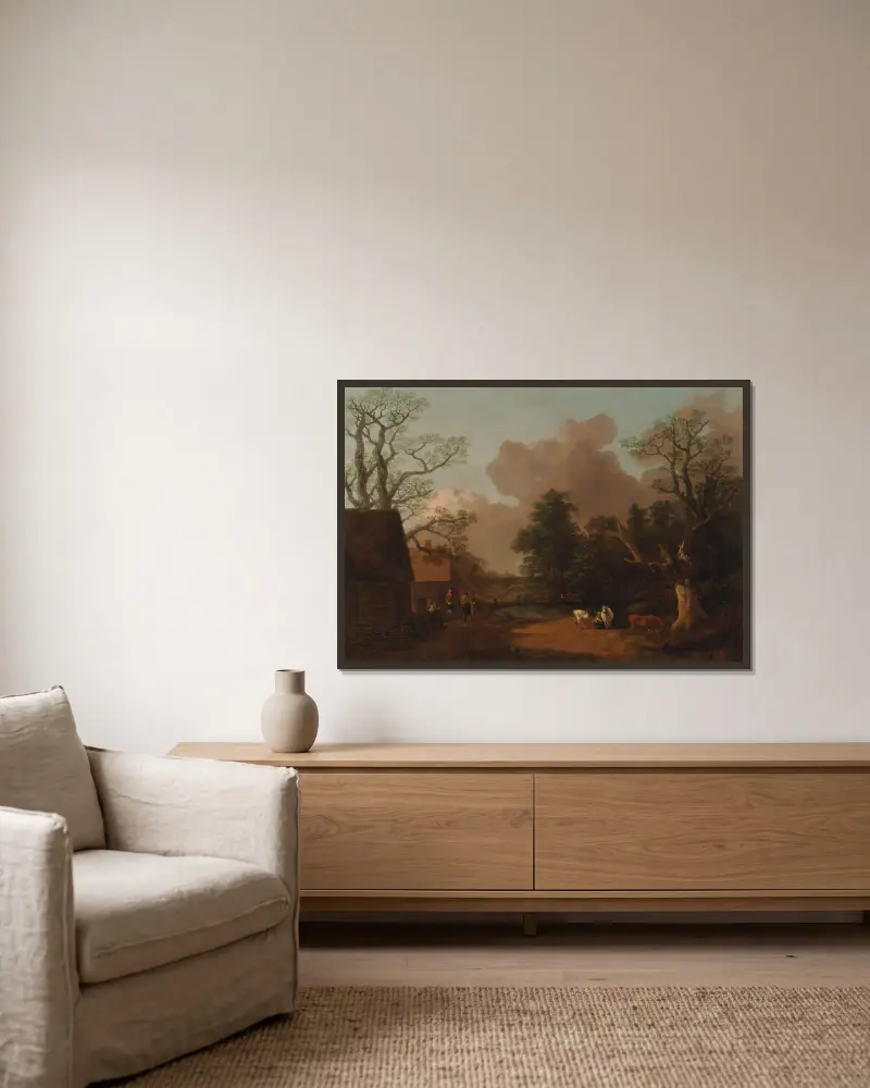 Landschaft mit Milchmagd von Thomas Gainsborough gerahmt an einer Wand