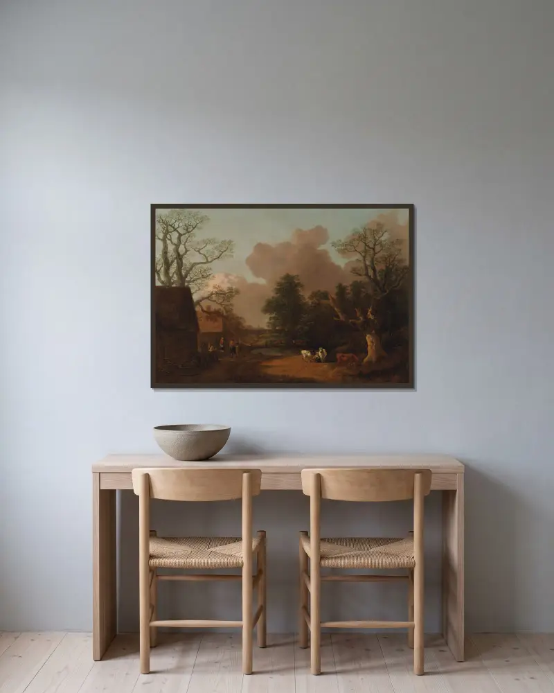 Landschaft mit Milchmagd von Thomas Gainsborough gerahmt an einer Wand