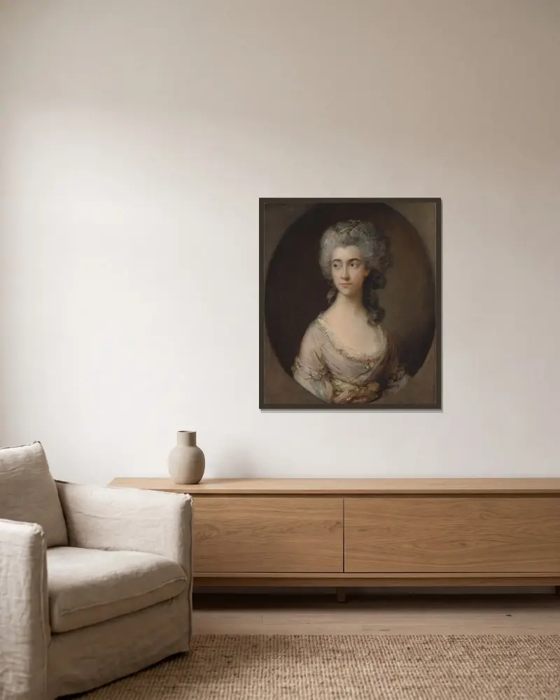 Mary Heberden av Thomas Gainsborough inramad på en vägg