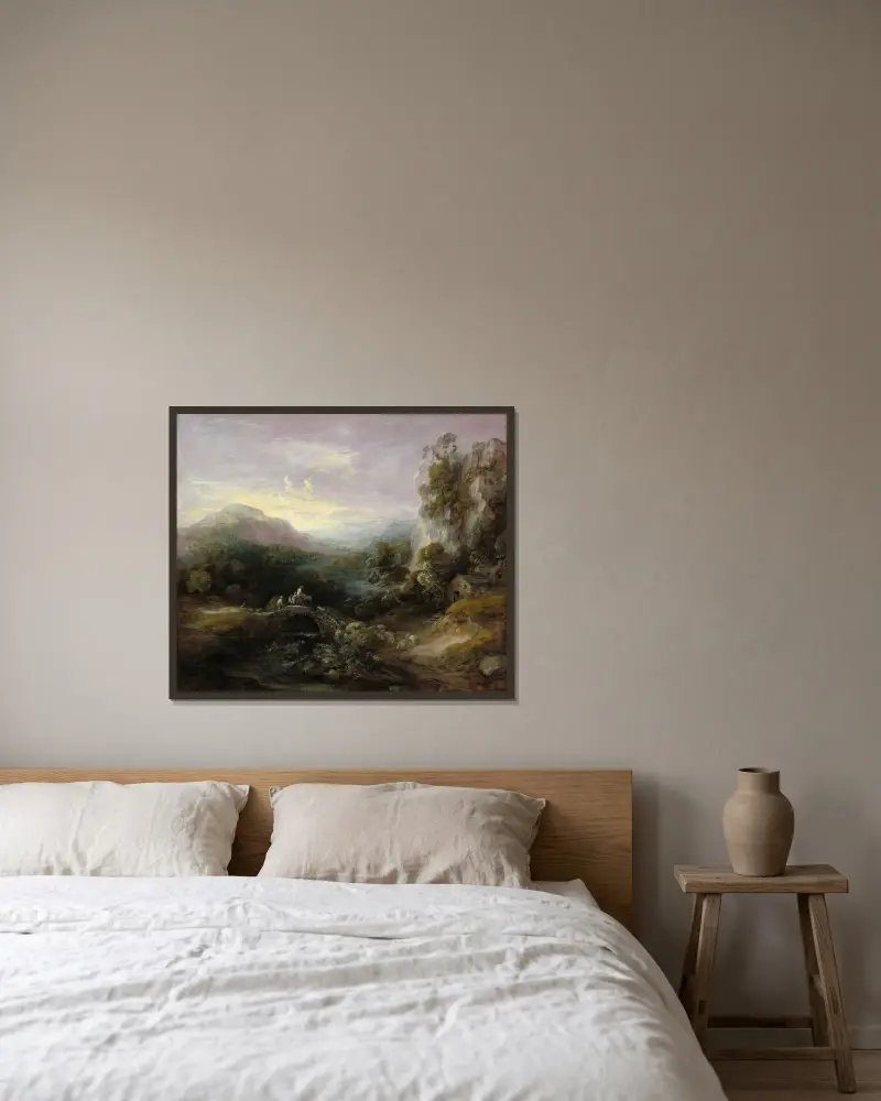 Berglandschaft mit Brücke von Thomas Gainsborough gerahmt an einer Wand