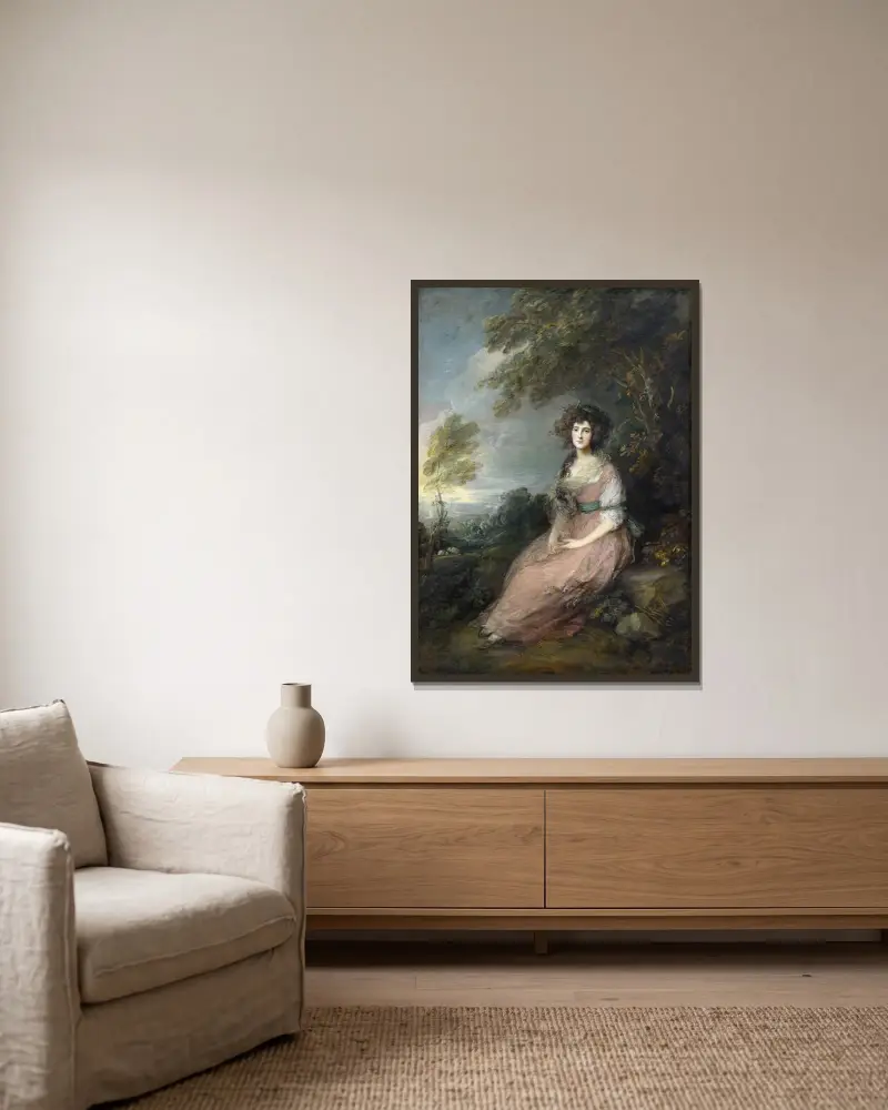 Mrs. Richard Brinsley Sheridan av Thomas Gainsborough inramad på en vägg