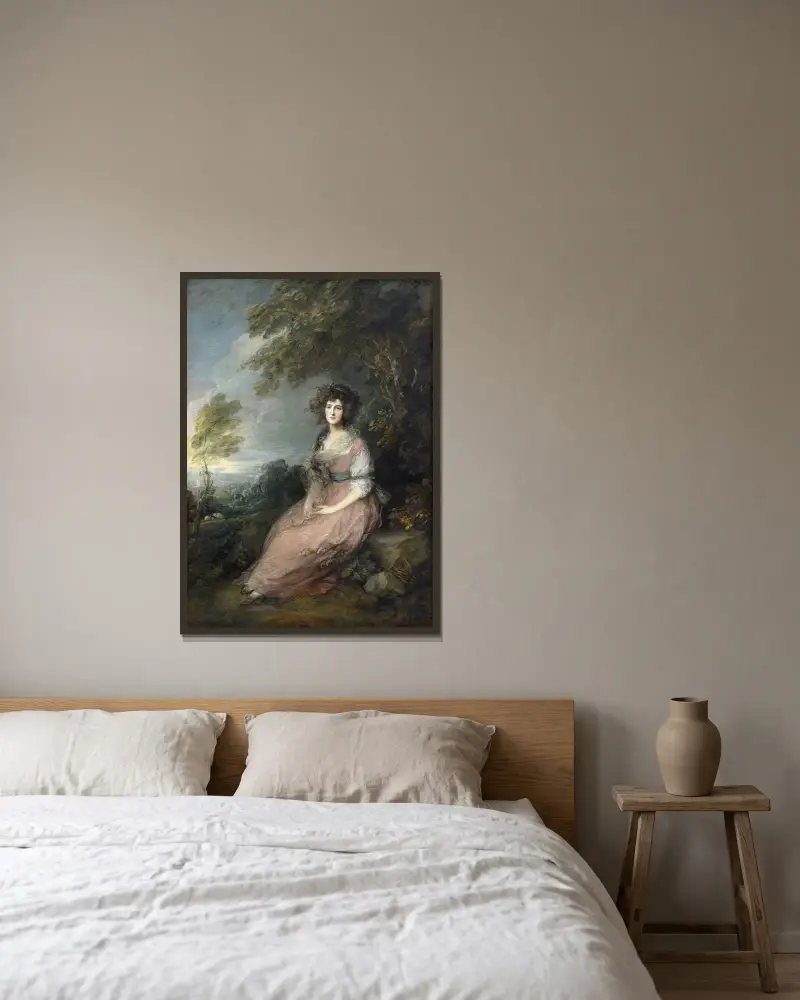 Mrs. Richard Brinsley Sheridan av Thomas Gainsborough inramad på en vägg