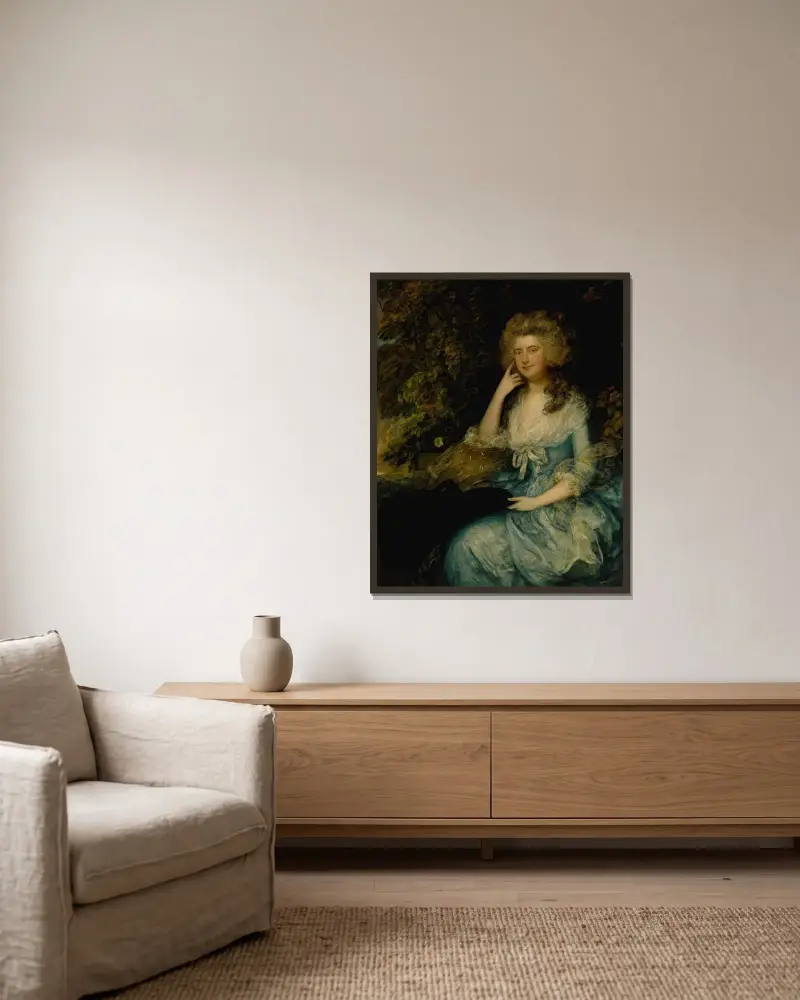 Mrs. William Tennant, Née Mary Wylde, Seated In a Landscape av Thomas Gainsborough inramad på en vägg