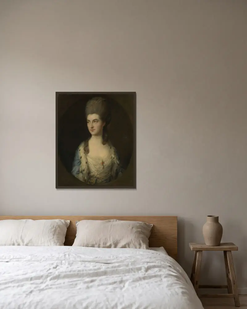 Porträtt av en ung kvinna, kallad Miss Sparrow av Thomas Gainsborough inramad på en vägg