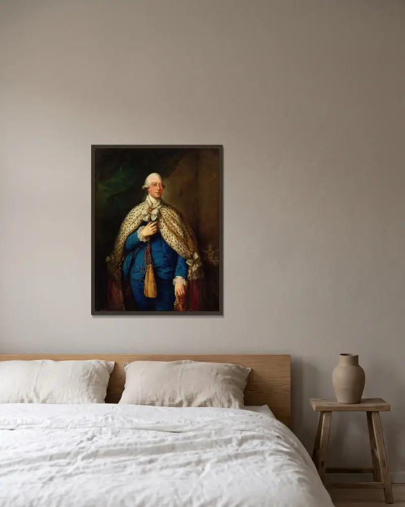 Porträtt av Georg III av Storbritannien i parlamentsdräkt av Thomas Gainsborough inramad på en vägg