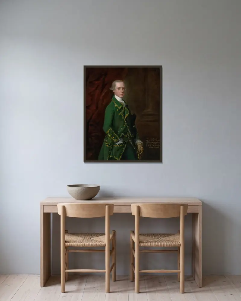 Portrait of John Campbell, Viscount Glenorchy av Thomas Gainsborough inramad på en vägg