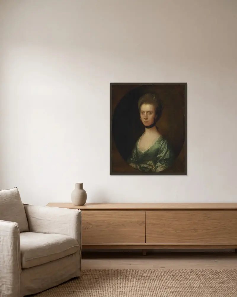 Portrait Of Mrs. Isaac Elton av Thomas Gainsborough inramad på en vägg