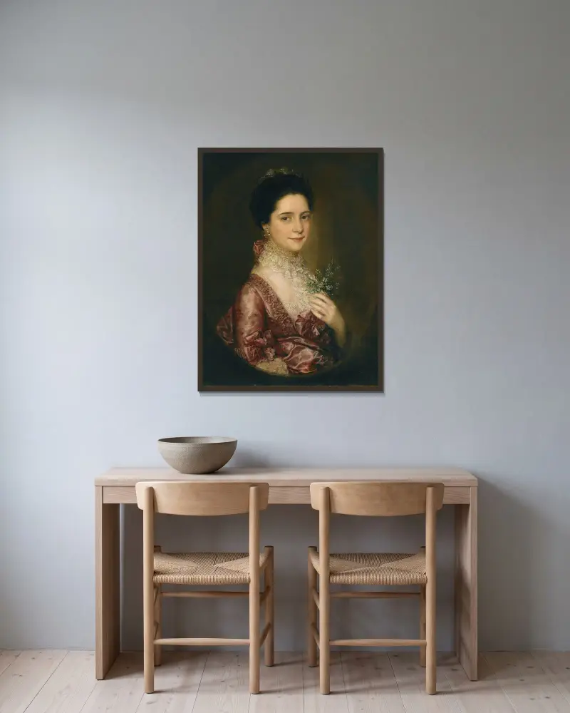 Porträtt av Mrs. Richards av Thomas Gainsborough inramad på en vägg