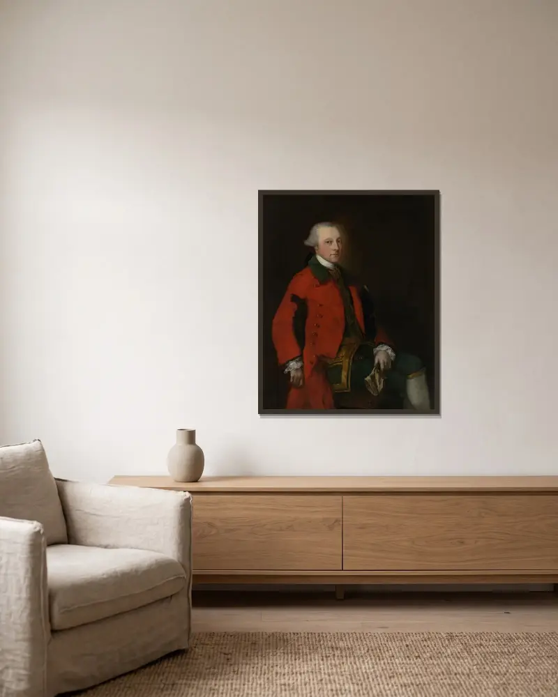 Portrait of Robert Sutton (1710-1776), of Scotton, Nottinghamshire av Thomas Gainsborough inramad på en vägg