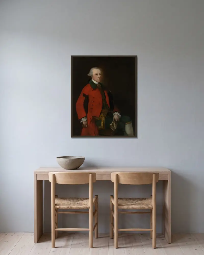 Portrait of Robert Sutton (1710-1776), of Scotton, Nottinghamshire av Thomas Gainsborough inramad på en vägg