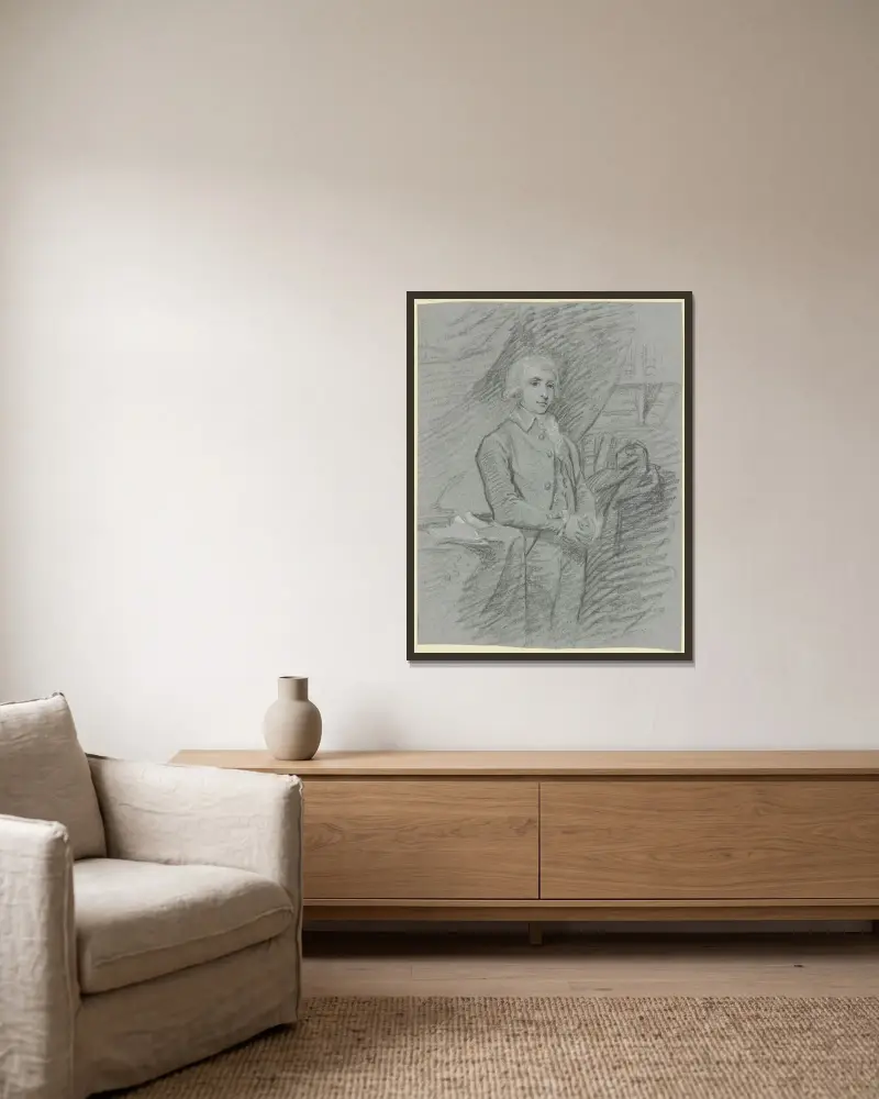 Porträt eines vornehmen jungen Mannes (Kniestück) av Thomas Gainsborough inramad på en vägg
