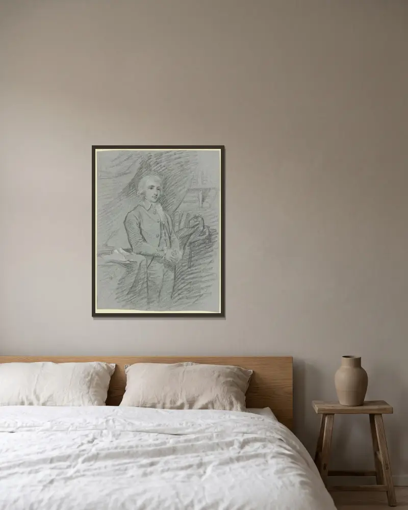 Porträt eines vornehmen jungen Mannes (Kniestück) av Thomas Gainsborough inramad på en vägg