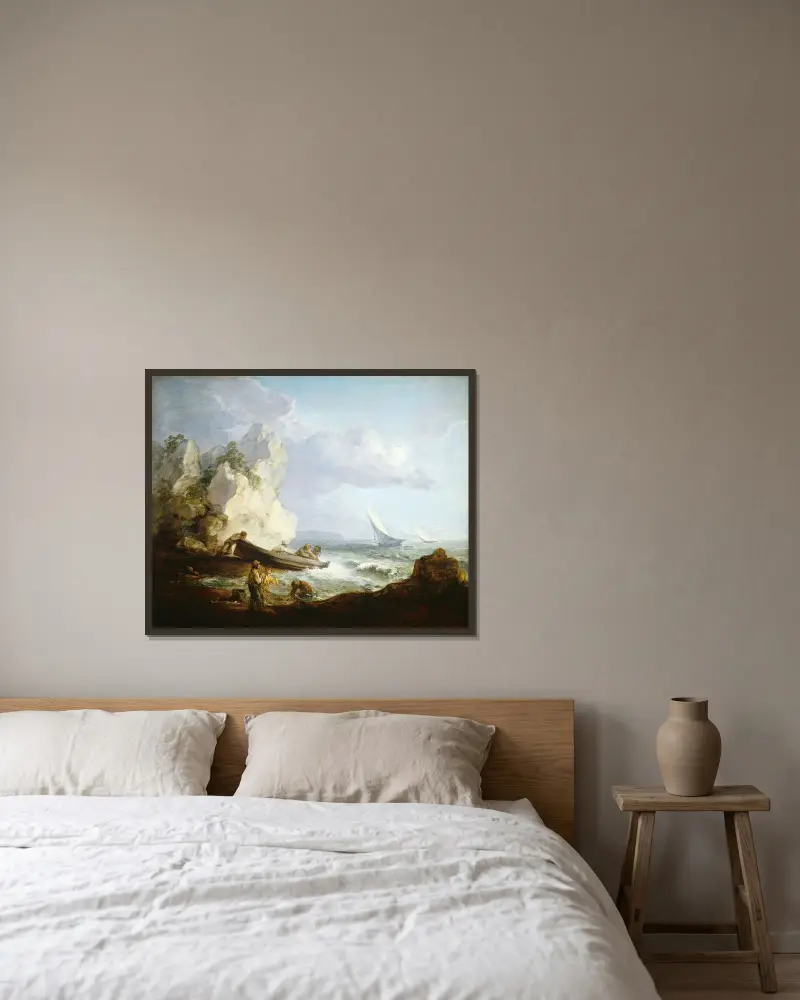 Seashore with Fishermen av Thomas Gainsborough inramad på en vägg