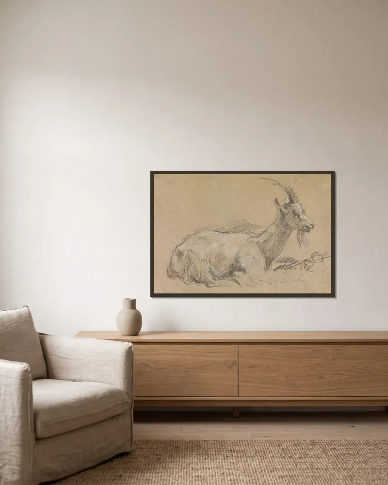 Study of a Goat av Thomas Gainsborough inramad på en vägg