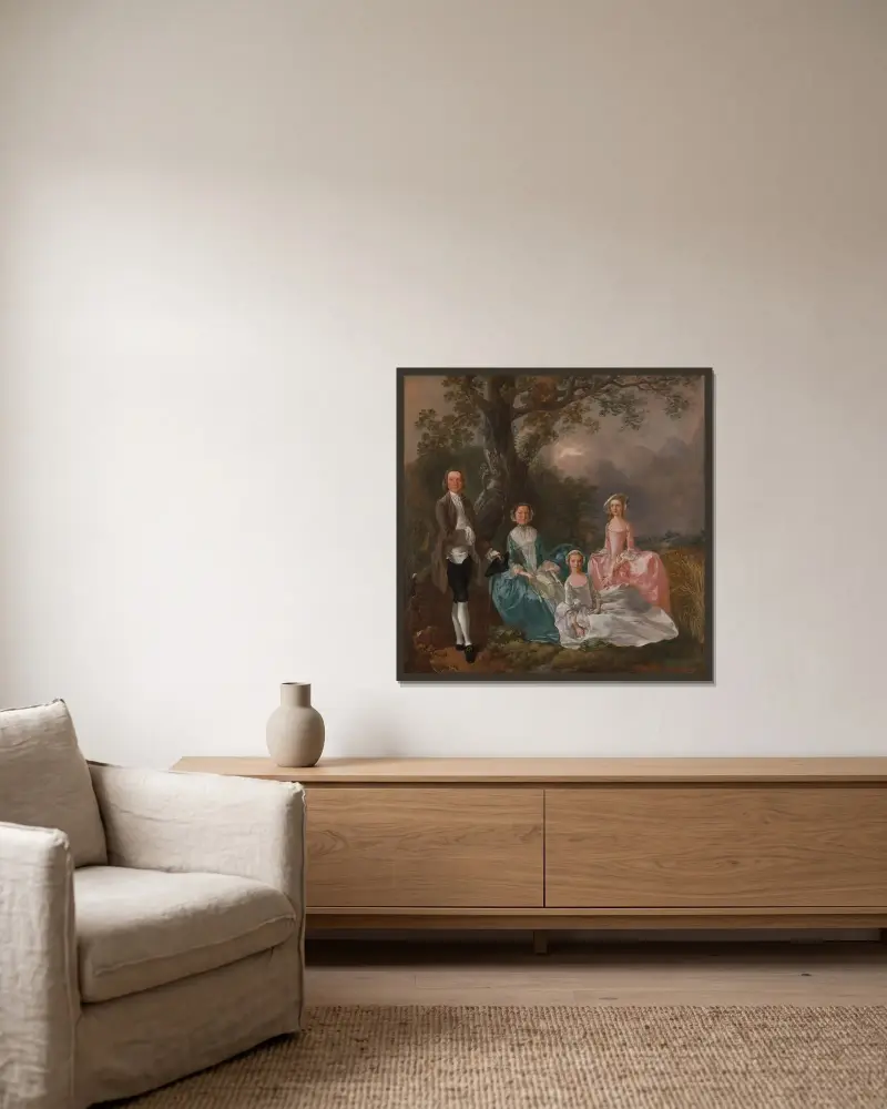 The Gravenor Family av Thomas Gainsborough inramad på en vägg