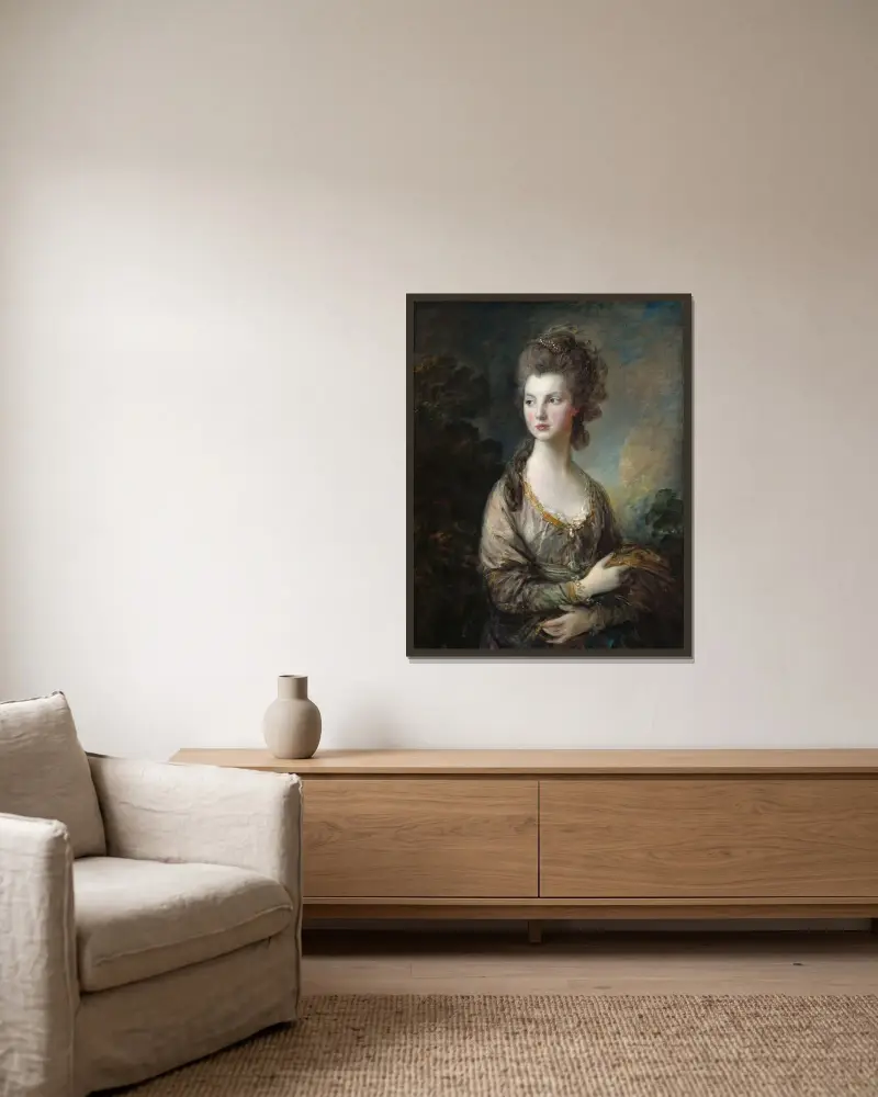 The Hon. Mrs. Thomas Graham av Thomas Gainsborough inramad på en vägg