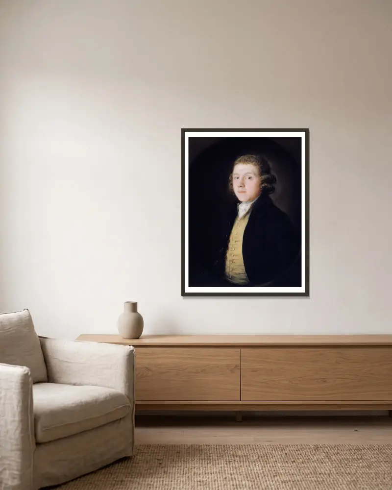 The Reverend Samuel Kilderbee av Thomas Gainsborough inramad på en vägg