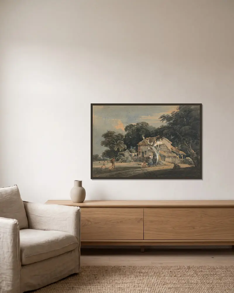 Eine Farm in Devonshire von Thomas Girtin gerahmt an einer Wand