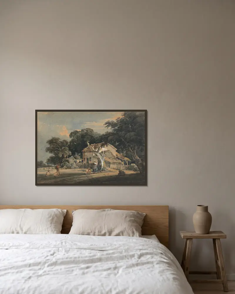 Eine Farm in Devonshire von Thomas Girtin gerahmt an einer Wand