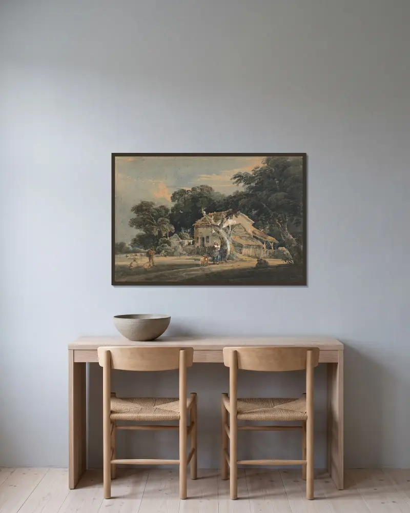 Eine Farm in Devonshire von Thomas Girtin gerahmt an einer Wand