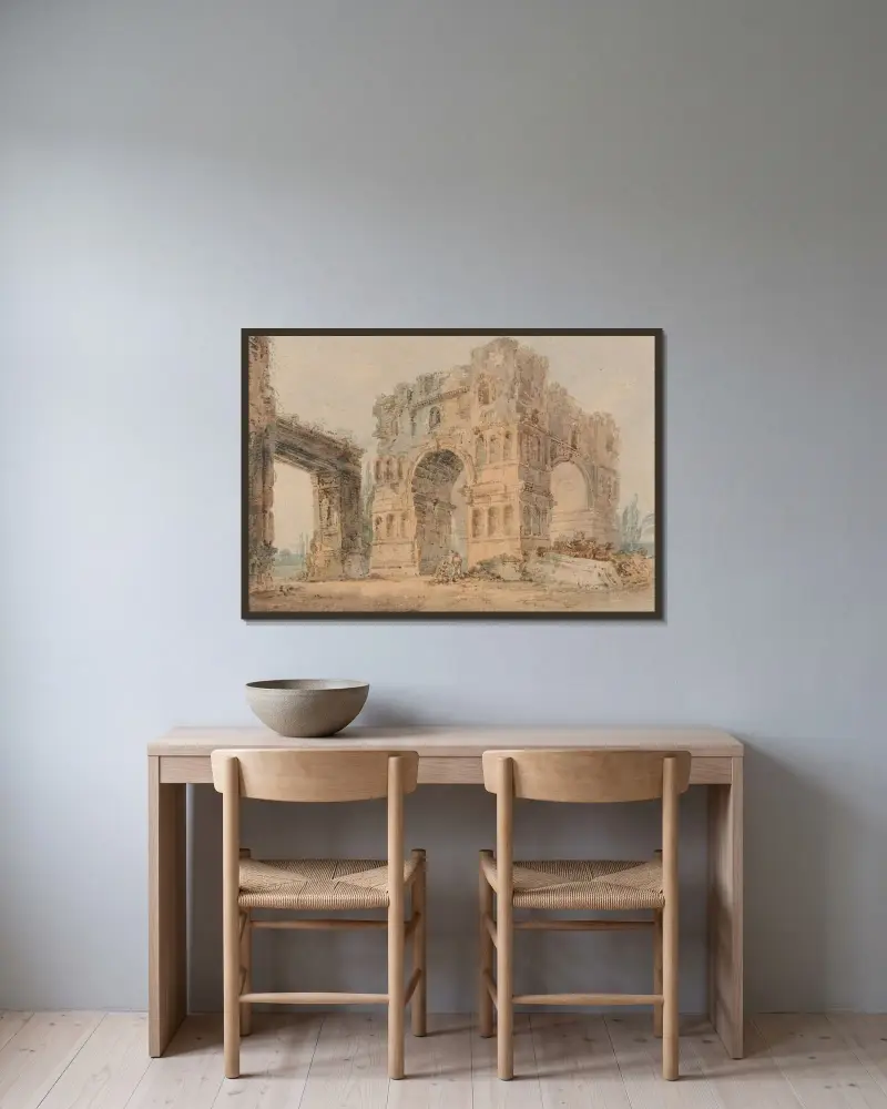 Janusbågen, efter Piranesi av Thomas Girtin inramad på en vägg