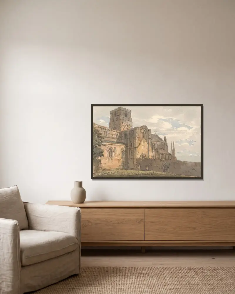 Carlisle Cathedral, Cumberland, från sydväst av Thomas Girtin inramad på en vägg