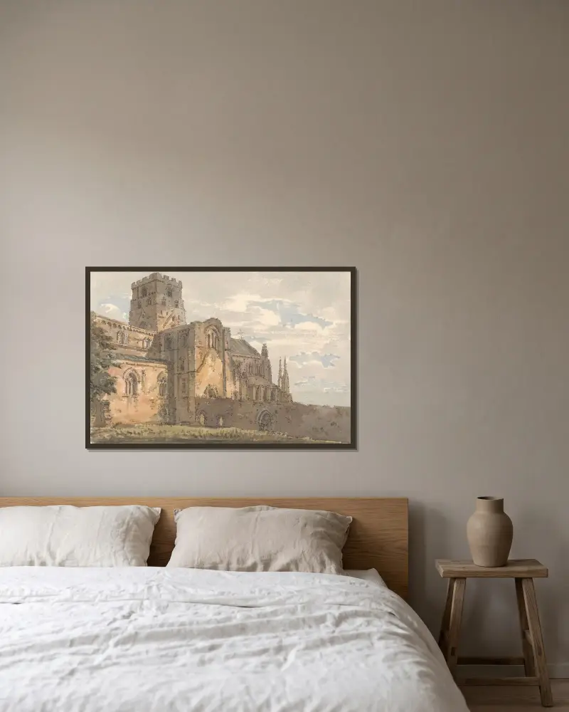 Carlisle Cathedral, Cumberland, från sydväst av Thomas Girtin inramad på en vägg