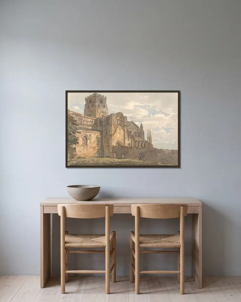 Carlisle Cathedral, Cumberland, från sydväst av Thomas Girtin inramad på en vägg