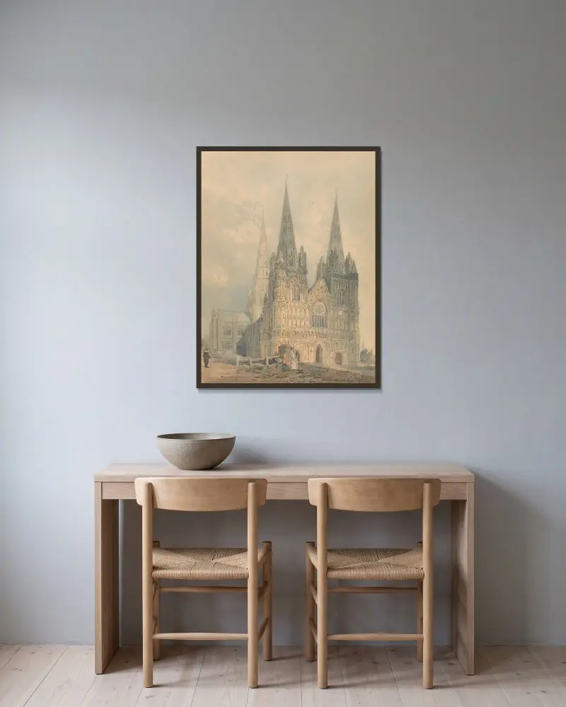 Kathedrale von Lichfield, Staffordshire von Thomas Girtin gerahmt an einer Wand