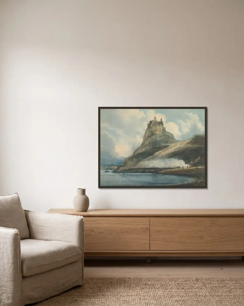 Lindisfarne Castle, Holy Island, Northumberland av Thomas Girtin inramad på en vägg