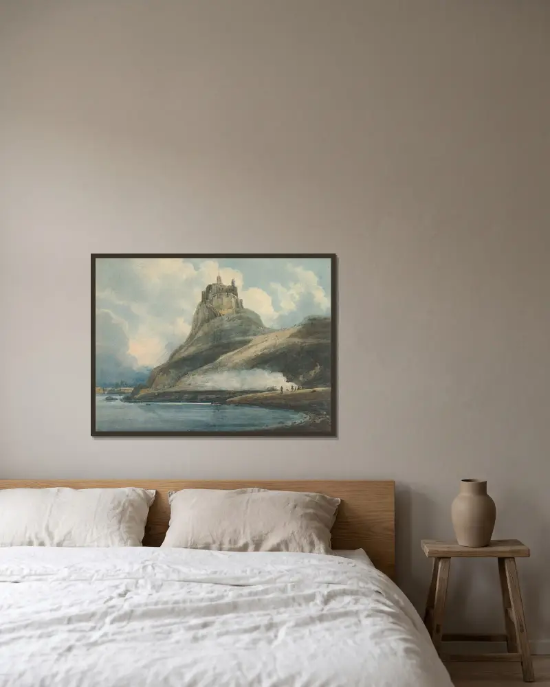 Lindisfarne Castle, Holy Island, Northumberland av Thomas Girtin inramad på en vägg