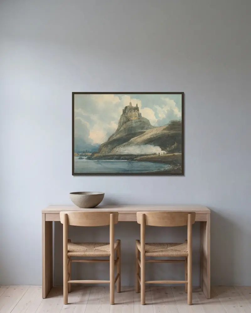 Lindisfarne Castle, Holy Island, Northumberland av Thomas Girtin inramad på en vägg