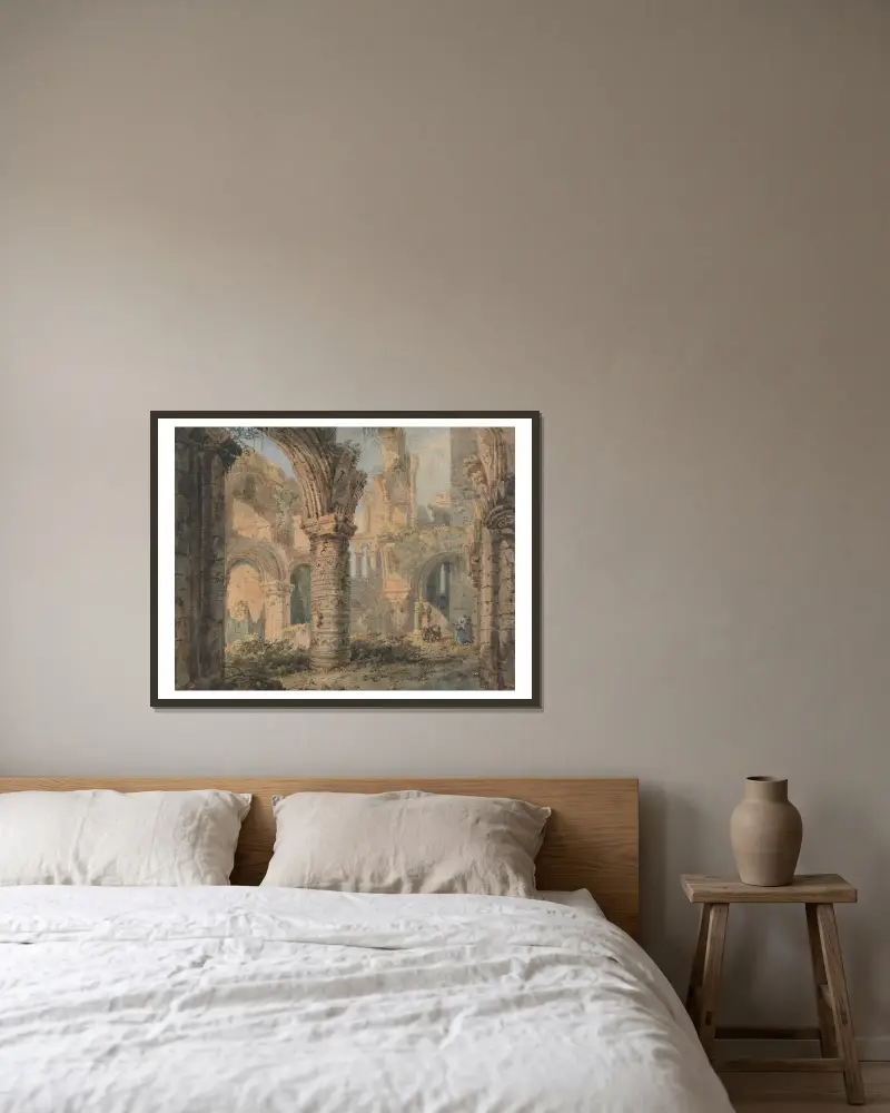 Saint Cuthbert's Holy Island von Thomas Girtin gerahmt an einer Wand