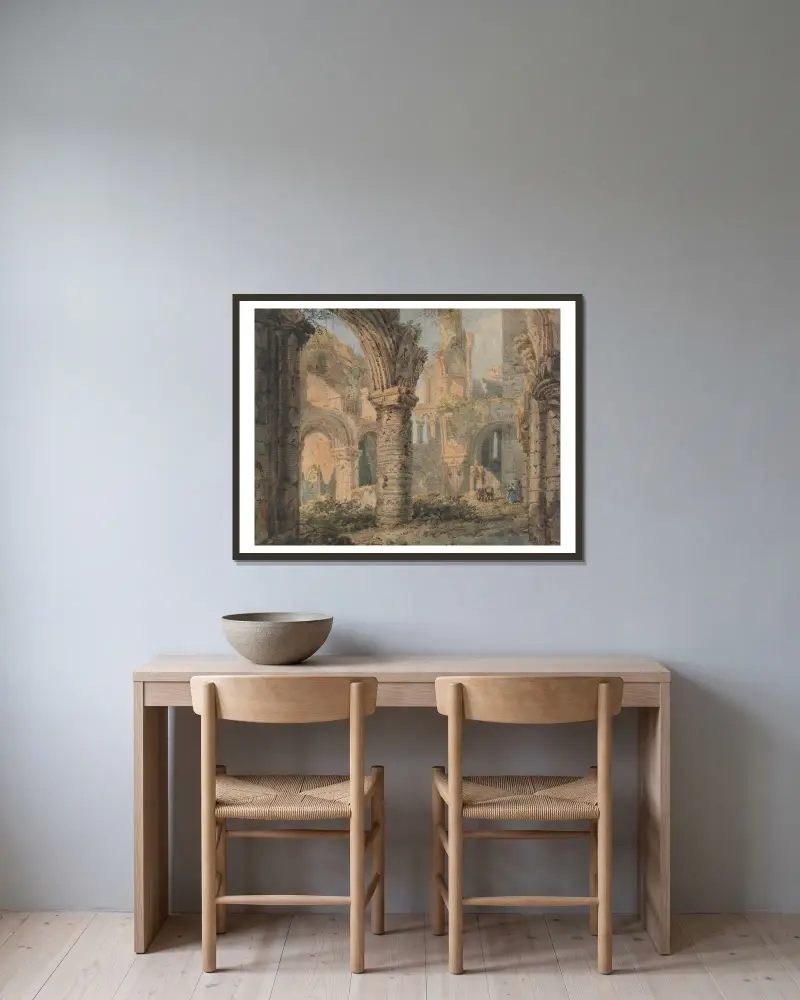 Saint Cuthbert's Holy Island von Thomas Girtin gerahmt an einer Wand