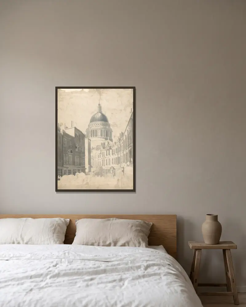 St. Paul's Cathedral, vom St. Martin's-le-Grand aus, London von Thomas Girtin gerahmt an einer Wand