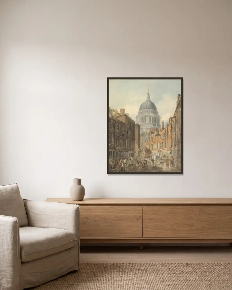 St. Paul's Cathedral von St. Martin's-le-Grand von Thomas Girtin gerahmt an einer Wand