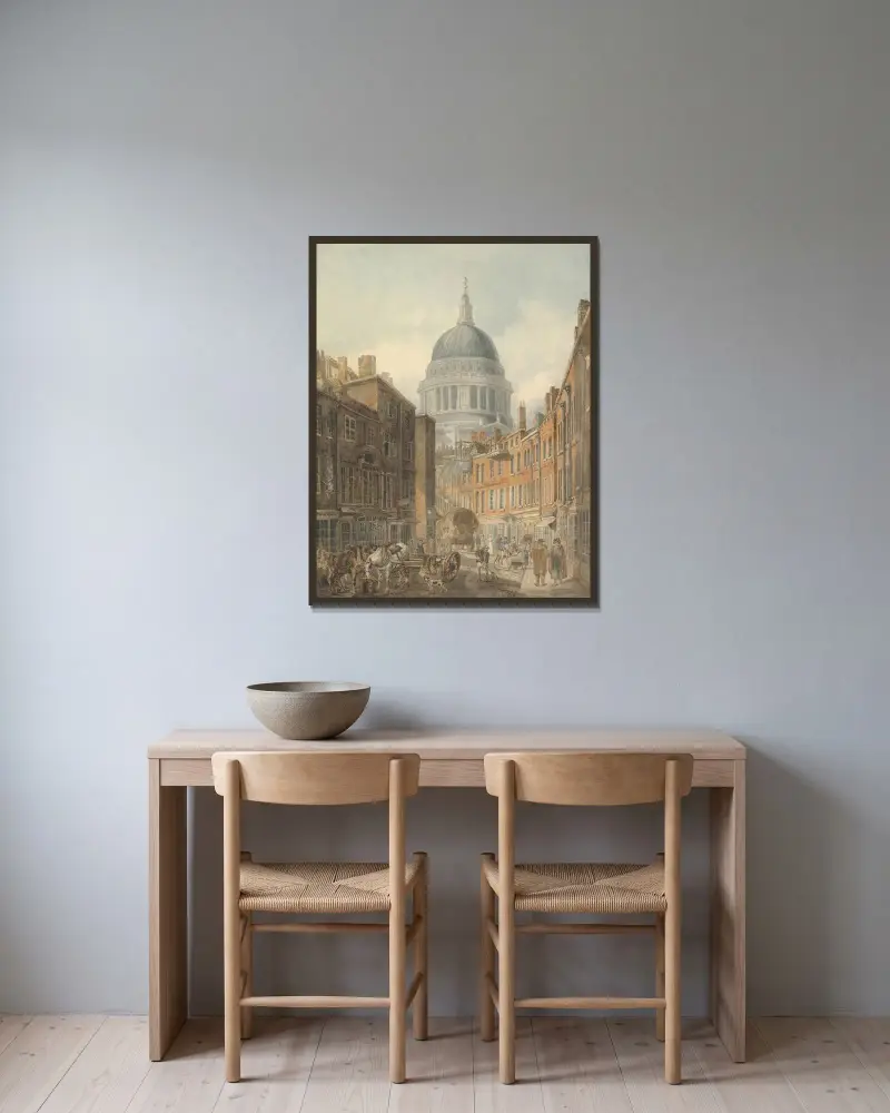 St. Paul's Cathedral von St. Martin's-le-Grand von Thomas Girtin gerahmt an einer Wand