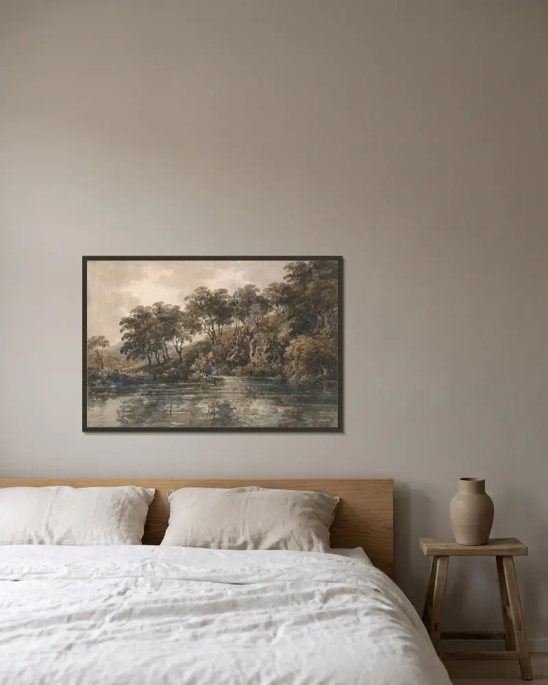Bäume und Teich bei Bromley, Kent von Thomas Girtin gerahmt an einer Wand