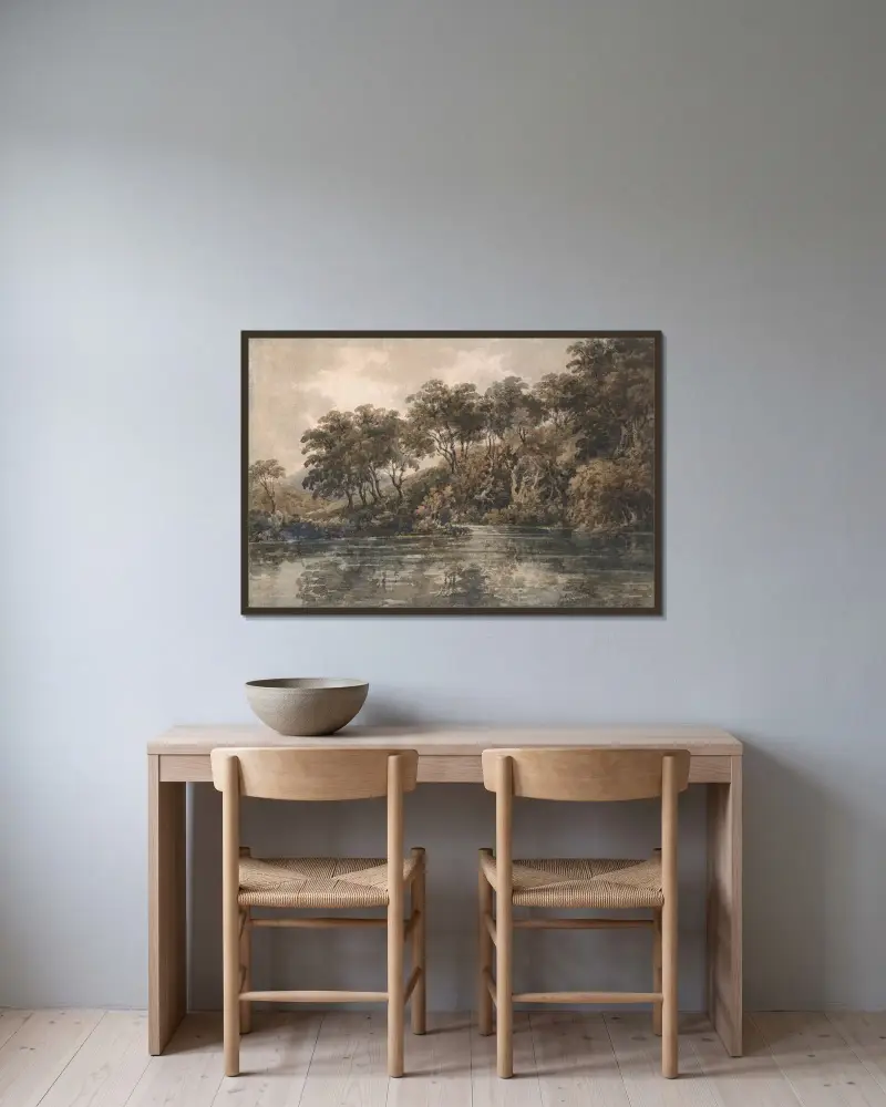Bäume und Teich bei Bromley, Kent von Thomas Girtin gerahmt an einer Wand